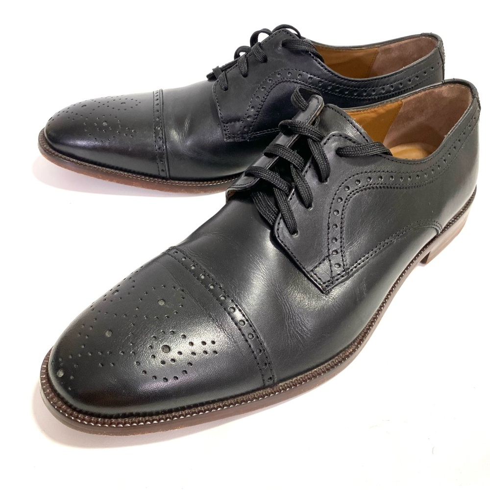 Johnston & Murphy Black Brogued Cap Toe Oxfords Men’s Sheepskin 10.5 M Round Toe